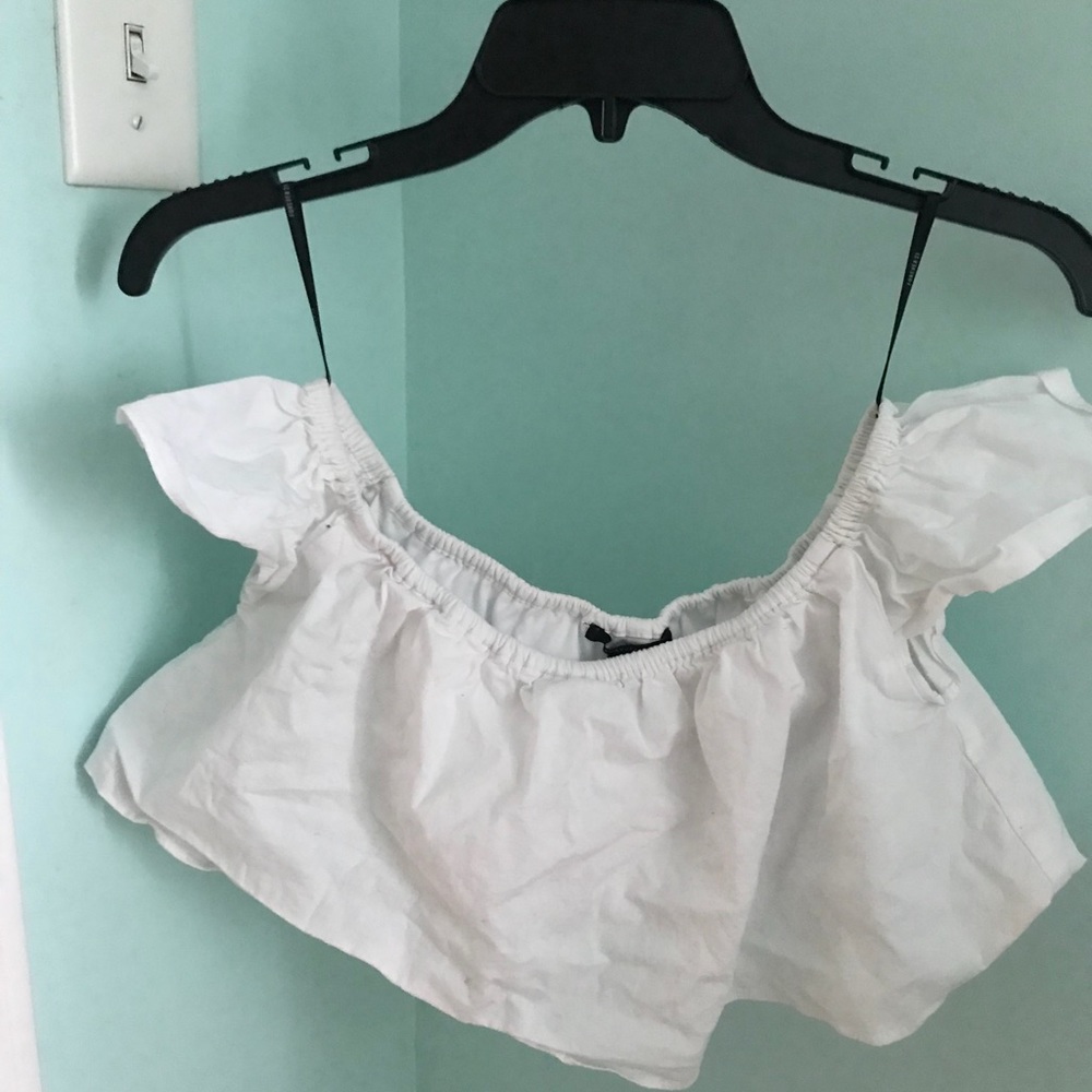 White cropped off the shoulder top